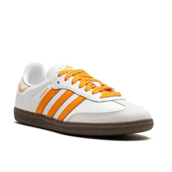 adidas Shoes - adidas Samba Sneakers White with Orange Stripes and Brown Sole
